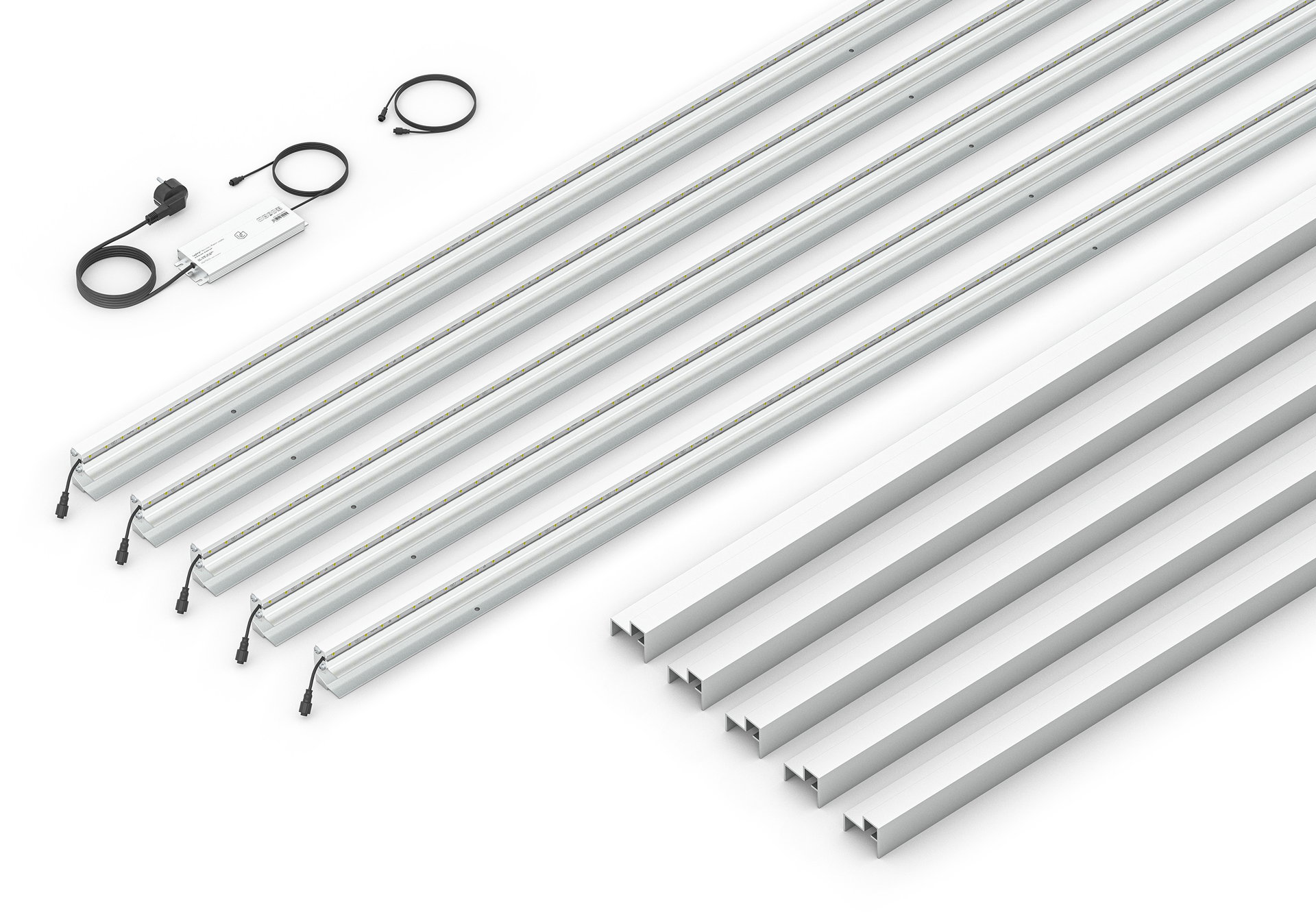 LED Prestige Leuchtleisten Starter-Set 5x 173,3 cm — silber für Holzzaun