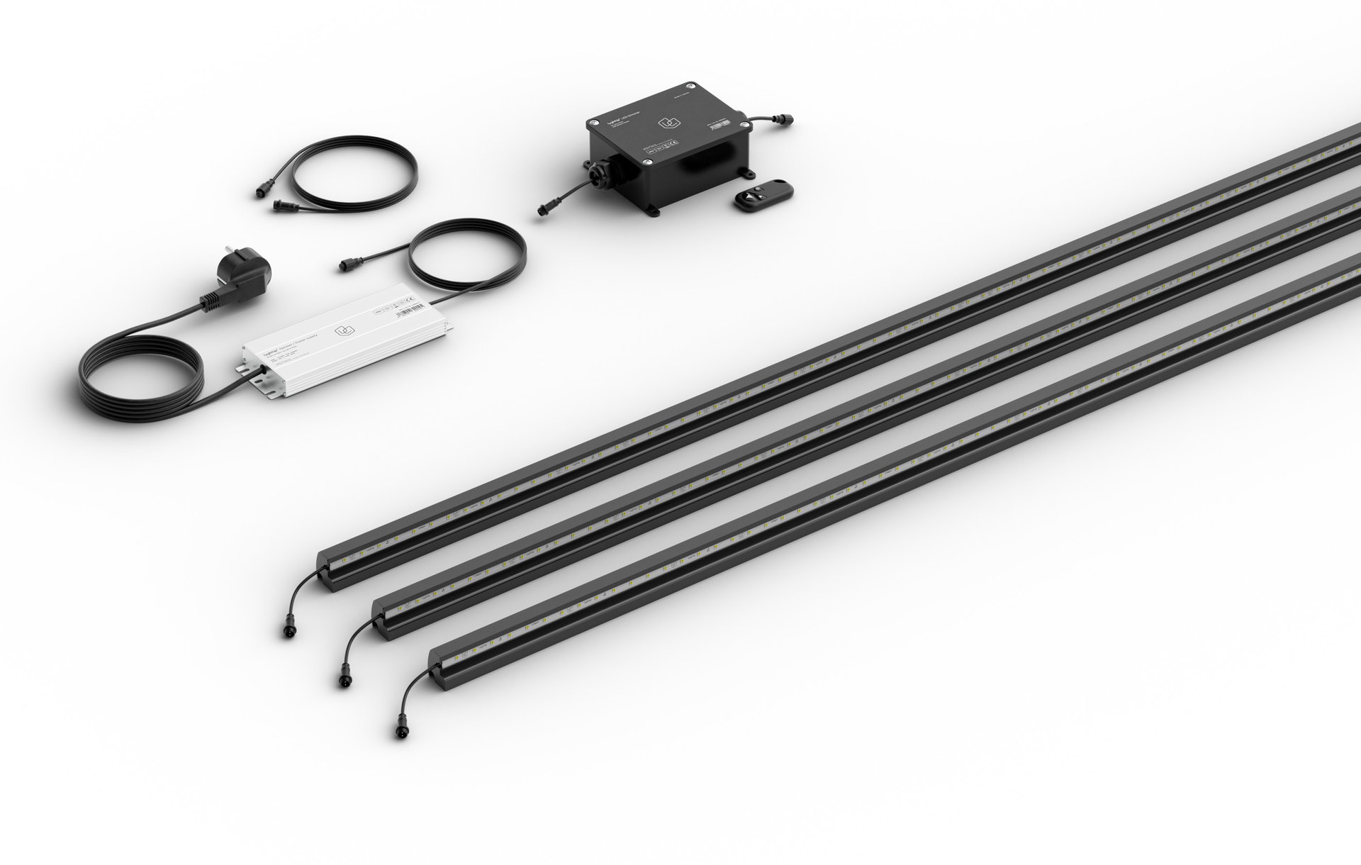 LED Leuchtleisten Starter-Set 3x 246 cm — anthrazit für Stabmatte/Gabione mit Fernbedienung
